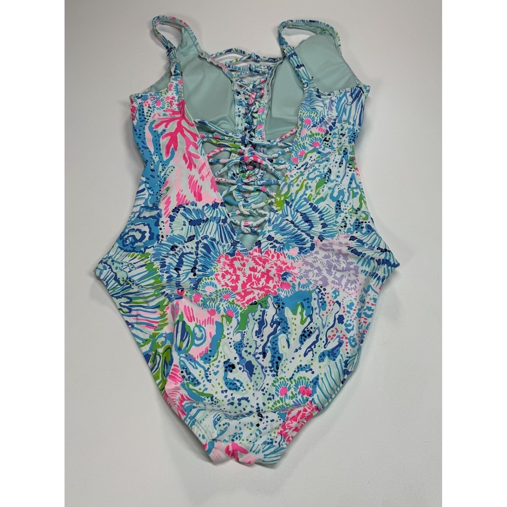 Lilly Pulitzer Isle Lattice One Piece bathing suit Sink Or Swim Womens Size 10 - Picture 3 of 7